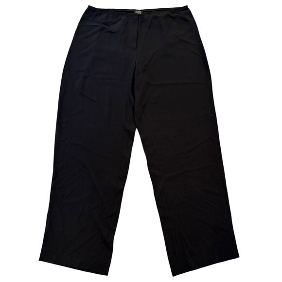 EILEEN FISHER Silk Georgette Crepe Full Length Straight Pants Zipper Black Large - Picture 1 of 11